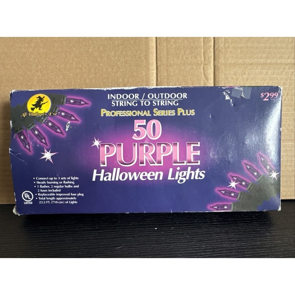 Vintage Suberbrite Purple Halloween Lights - 50 Light Set Indoor & Outdoor NOS